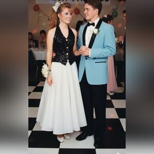 Dave & Johnny vintage 80 Prom Sequin Halter Gown White Skirt  Dress‎